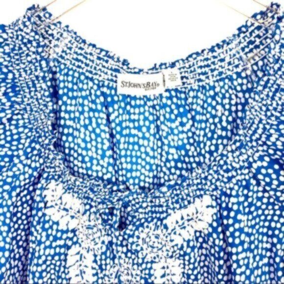 St. John’s Bay | Women's Blue & White Short Sleeve Boho Top Size Large - Picture 3 of 8